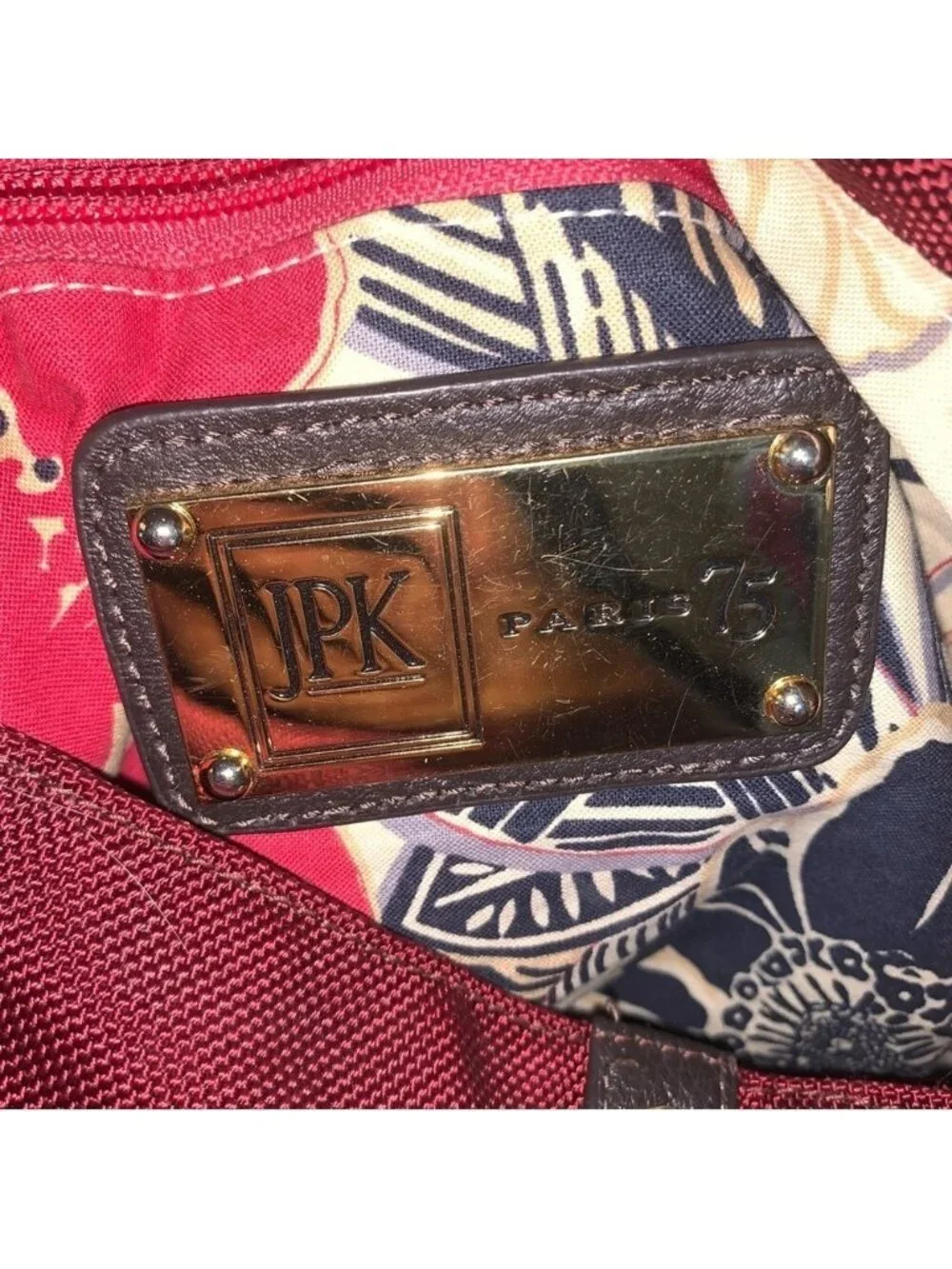JPK Paris 75 Elegant Red Hobo Bag with Gold Details